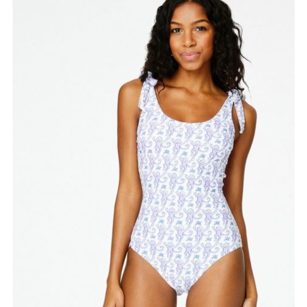 Roller Rabbit Monkeys tie shoulder one piece in lavender